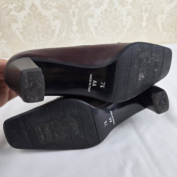 Renzo Fontanelli Firenze Size 7.5 Brown Leather Slip On Heeled Shoes Square Toe - Picture 8 of 14